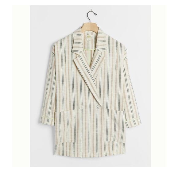 Anthropologie Maeve Danielle Blazer Large Striped Cream - Picture 12 of 12